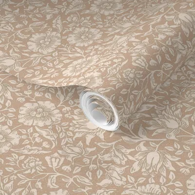 Spoonflower Pre-pasted Wallpaper Mallow - William Morris Blockprint Flowers  -soft Terracotta 2' X 12' Removable