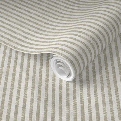 Spoonflower Pre-pasted Wallpaper Manchester Tan And Off White Walter Ticking 2' X 12' Removable