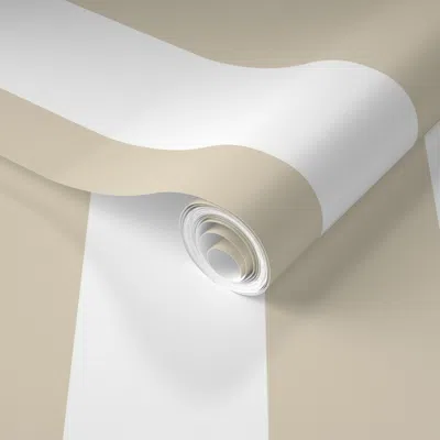 Spoonflower Pre-pasted Wallpaper Manchester Tan And White Cabana Stripe  Removable