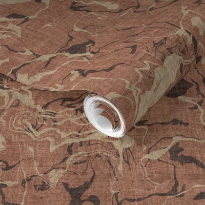 Spoonflower Pre-pasted Wallpaper Marble Abstract Earthy Mocha Mousse Brown Tones Cozy Modern Organic Swirl  Remo