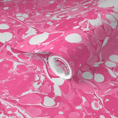 Spoonflower Pre-pasted Wallpaper Marbled Hot Pink 2' X 12' Removable