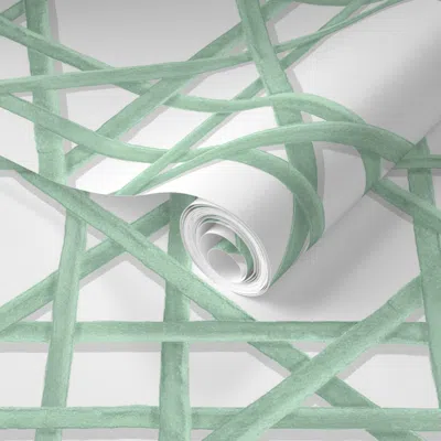 Spoonflower Pre-pasted Wallpaper Marge In Southfield Green On White Copy 2' X 12' Removable