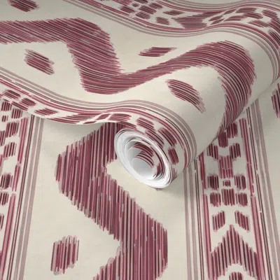 Spoonflower Pre-pasted Wallpaper Mariah Ikat Rose 2' X 12' Removable