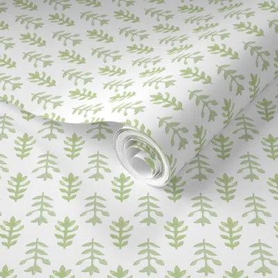 Spoonflower Pre-pasted Wallpaper Marianna's Tulips In Greens 2' X 12' Removable