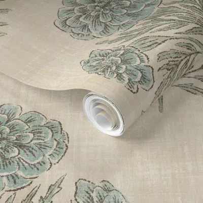 Spoonflower Pre-pasted Wallpaper Marigold - Extra Large - Dusty Blue And Sage Green 2' X 12' Removable In Neutral