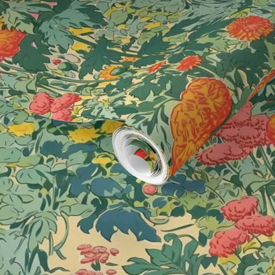 Spoonflower Pre-pasted Wallpaper Marigold Garden 2' X 12' Removable