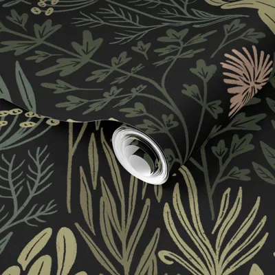 Spoonflower Pre-pasted Wallpaper Marjoram (dark Green) (no Words) 2' X 12' Removable