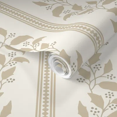 Spoonflower Pre-pasted Wallpaper Marjorie Tan Wavy Serpentine Botanical Stripe Traditional Grandmillennial  Remo