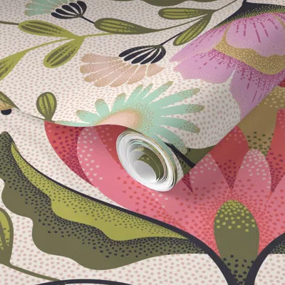 Spoonflower Pre-pasted Wallpaper Maximalist Folk Flowers 24" 2' X 12' Removable In Multi