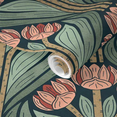 Spoonflower Pre-pasted Wallpaper May Flowers - Sage And Pink - 12 Inches 2' X 12' Removable