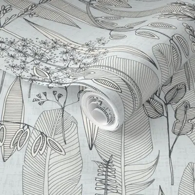 Spoonflower Pre-pasted Wallpaper Meadow Feathers Marsh Mono 2' X 12' Removable