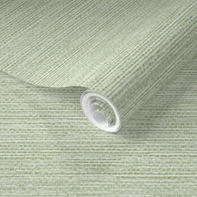 Spoonflower Pre-pasted Wallpaper (med) Grasscloth Print - Apple Green - Solid Color With Faux Texture  Removable