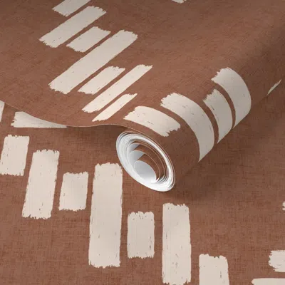 Spoonflower Pre-pasted Wallpaper Med - Ink Line Lattice - Blushed Linen On Mocha Mousse Background 2' X 12' Remo