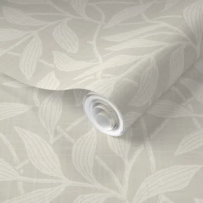 Spoonflower Pre-pasted Wallpaper (med) Rustic Trailing Leaves - Bone White - Vintage Japandi Botanical 2' X 12' 