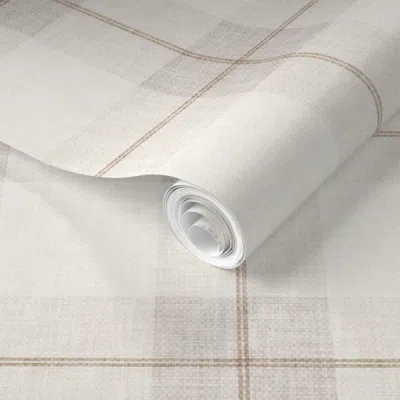 Spoonflower Pre-pasted Wallpaper (med Scale) Cedar Plaid - Windowpane - Neutral - Lad25 2' X 12' Removable