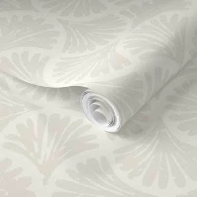 Spoonflower Pre-pasted Wallpaper Medium Block Printed Coastal Sea Shell Ogee In Neutral Light Beige 2' X 12' Rem