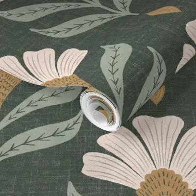 Spoonflower Pre-pasted Wallpaper Medium - Chiara - Rustic Green 2' X 12' Removable
