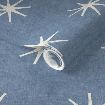 Spoonflower Pre-pasted Wallpaper (medium Scale) Abstract Celestial Stars Light Coastal Blue White 2' X 12' Remov