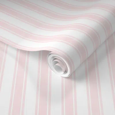 Spoonflower Pre-pasted Wallpaper Medium Scale Vertical French Ticking Textured Pinstripes In Pale Baby Pink 2' X