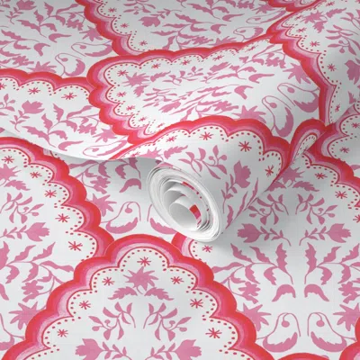 Spoonflower Pre-pasted Wallpaper Medium Valentine Scallop Paisley 2' X 12' Removable
