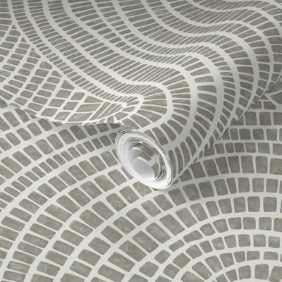 Spoonflower Pre-pasted Wallpaper Medium // Wavy Sage Brown And White Coastal Tiles For 2' X 12' Removable
