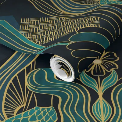 Spoonflower Pre-pasted Wallpaper Mermaid In Moonlight 2' X 12' Removable In Green