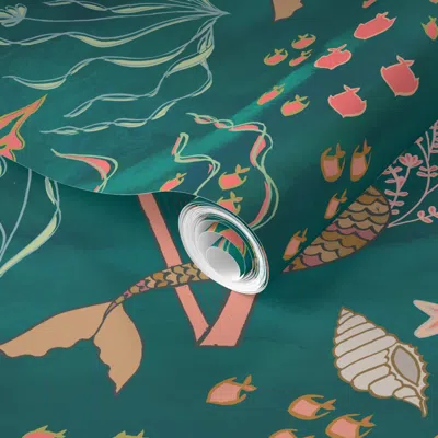 Spoonflower Pre-pasted Wallpaper Mermaid Music Ocean 2' X 12' Removable