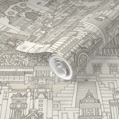 Spoonflower Pre-pasted Wallpaper Mexico City Toile Natural 2' X 12' Removable