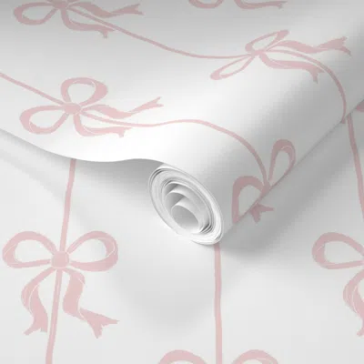 Spoonflower Pre-pasted Wallpaper Mia Preppy Coquette Ribbons Bows And Stripes Ballet Slipper Pink Rococo Sm 2' X