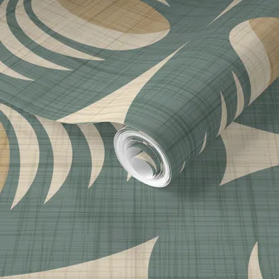 Spoonflower Pre-pasted Wallpaper Mid Century Atomic Oval Geometric - Retro Mod Abstract Beige Sage (l) 2' X 12' 