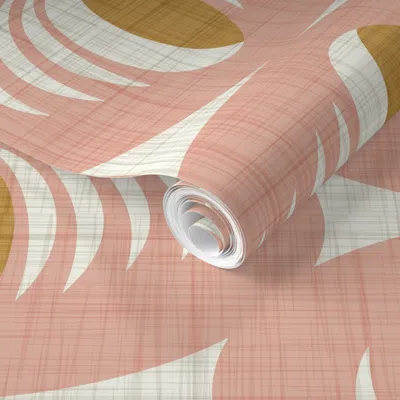 Spoonflower Pre-pasted Wallpaper Mid Century Atomic Oval Geometric - Retro Mod Abstract Blush Pink (l) 2' X 12' 