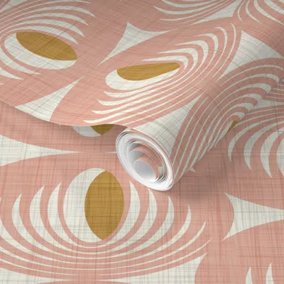Spoonflower Pre-pasted Wallpaper Mid Century Atomic Oval Geometric - Retro Mod Abstract Blush Pink (r) 2' X 12' 