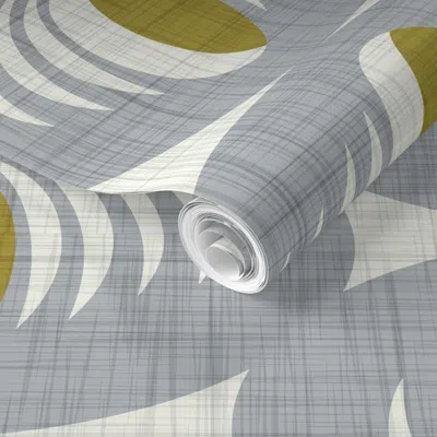 Spoonflower Pre-pasted Wallpaper Mid Century Atomic Oval Geometric - Retro Mod Abstract Dove Gray Olive (l) 2' X