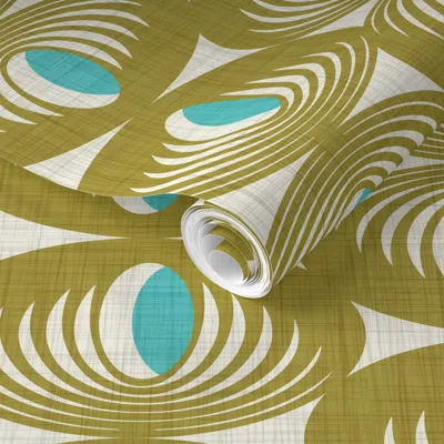 Spoonflower Pre-pasted Wallpaper Mid Century Atomic Oval Geometric - Retro Mod Abstract Olive Teal (r) 2' X 12' 
