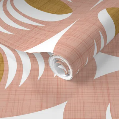 Spoonflower Pre-pasted Wallpaper Mid Century Atomic Oval Geometric - Retro Mod Abstract White Pink 1 (l) 2' X 12