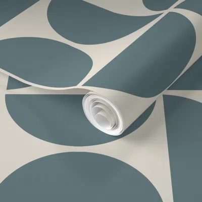 Spoonflower Pre-pasted Wallpaper Mid Century Boho Semicircle Geometric Teal Modern Art 2' X 12' Removable