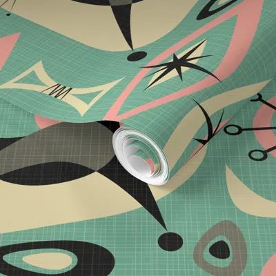 Spoonflower Pre-pasted Wallpaper Mid Century Cat Abstract 2' X 12' Removable In Multi