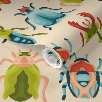Spoonflower Pre-pasted Wallpaper Mid Century Colorful Bugs / Medium Scale 2' X 12' Removable