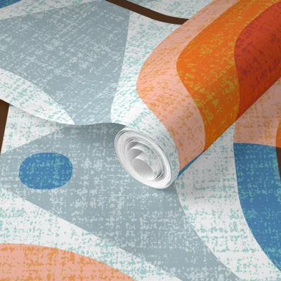 Spoonflower Pre-pasted Wallpaper Mid Century Damask-blue-jumbo 2' X 12' Removable