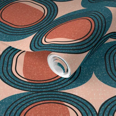 Spoonflower Pre-pasted Wallpaper Mid Century Elliptic-custom Recolor 2' X 12' Removable