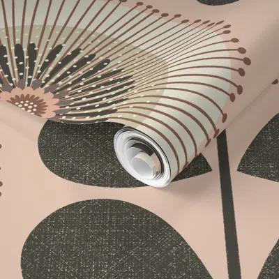 Spoonflower Pre-pasted Wallpaper Mid Century Flowers - Dusty Pink - Beige (extra Large Scale) 2' X 12' Removable