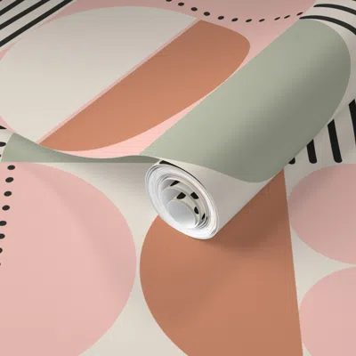 Spoonflower Pre-pasted Wallpaper Mid Century Geometric Mod Art Shapes - Calming Earth Tones 2' X 12' Removable