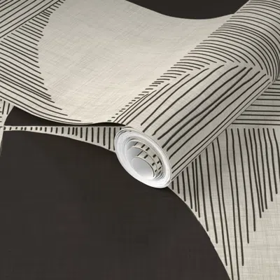 Spoonflower Pre-pasted Wallpaper Mid Century Geometry (black And White) 2' X 12' Removable