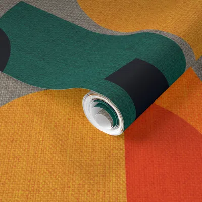 Spoonflower Pre-pasted Wallpaper Mid Century Kaleidoscope - Jumbo 2' X 12' Removable In Orange