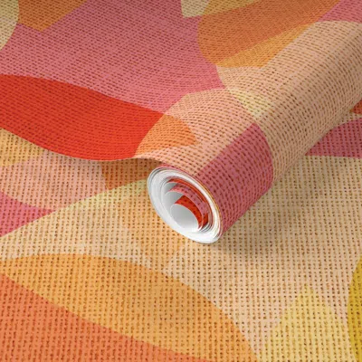 Spoonflower Pre-pasted Wallpaper Mid Century Modern Geometric Kaleidoscope - Bright Retro Pink + Orange 2' X 12'