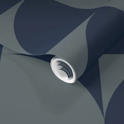 Spoonflower Pre-pasted Wallpaper Mid Century Modern Geometrics - Navy & Teal 2' X 12' Removable