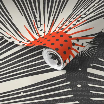 Spoonflower Pre-pasted Wallpaper Mid Century Modern Retro Starburst Geometric - Black & Red Large 2' X 12' Remov