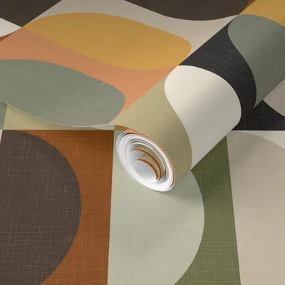 Spoonflower Pre-pasted Wallpaper Mid Century Modern Shapes Fall In The Forest Large  Removable