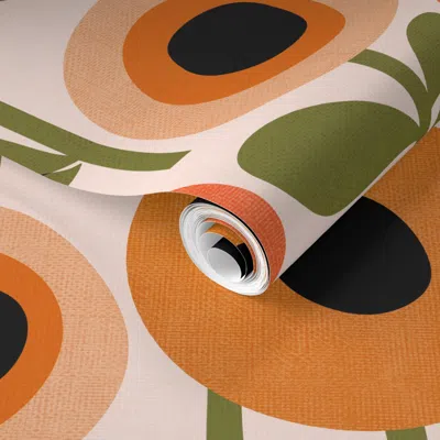 Spoonflower Pre-pasted Wallpaper Mid Century Poppy Abstract - Vintage Orange 2' X 12' Removable