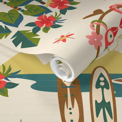 Spoonflower Pre-pasted Wallpaper Mid Century Tiki Resort 2' X 12' Removable In Multi